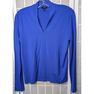 Talbots Women's Long Sleeve Top Small Rayon Blend Blue V Neck Everyday Workwear